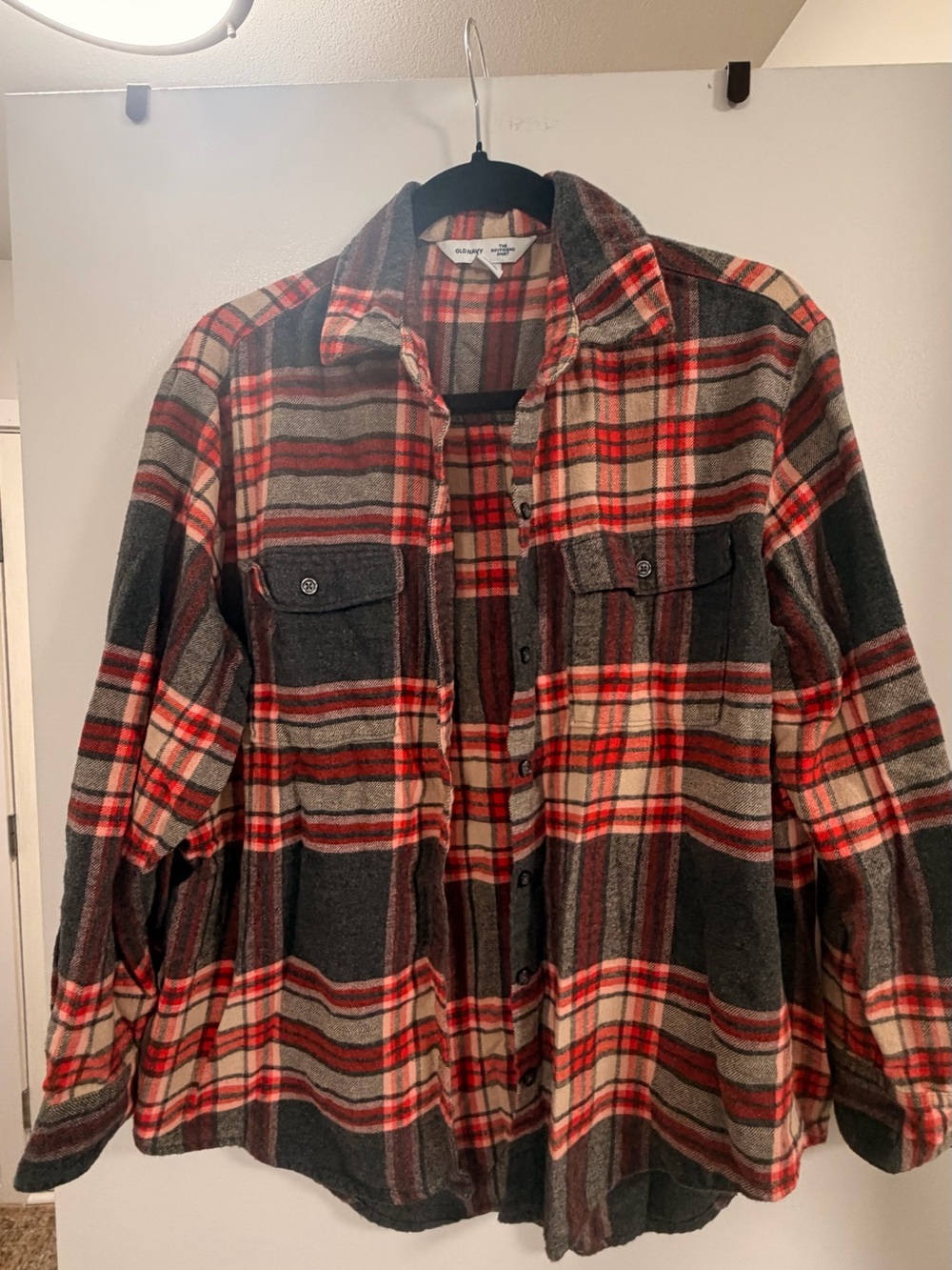 Old Navy Red and Black Plaid Button-Up Shirt